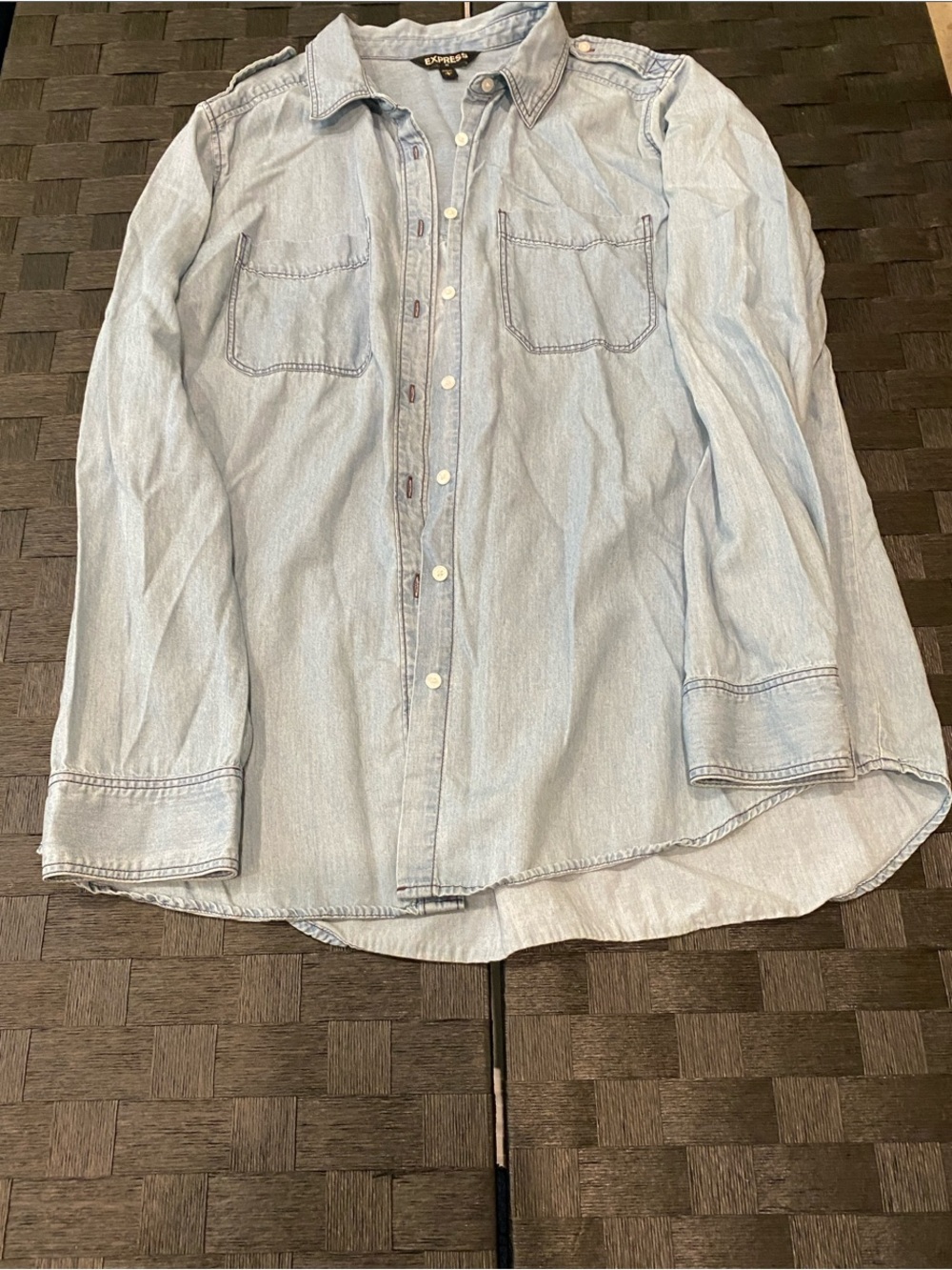 Express Light Blue Denim Button-Up Blouse